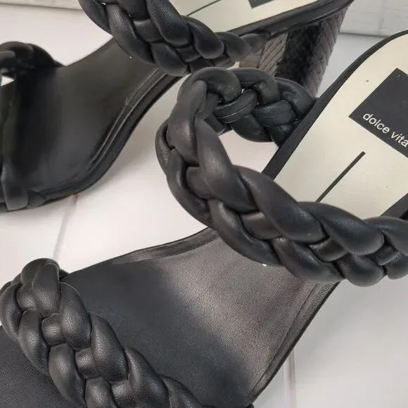 Dolce Vita Paily Black Stella Braided Straps Slip On Heeled Sandals Size 10 - Picture 8 of 13